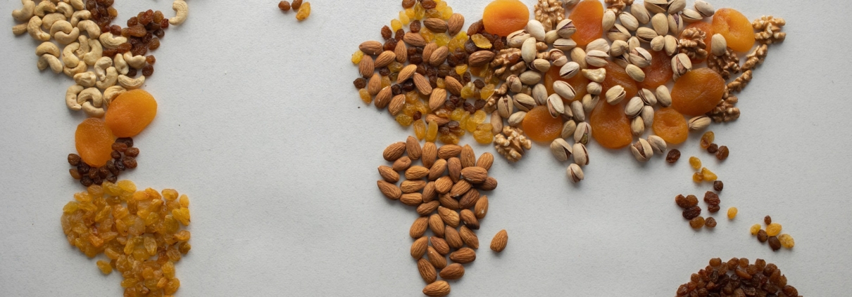 World map made of nuts and dried fruit