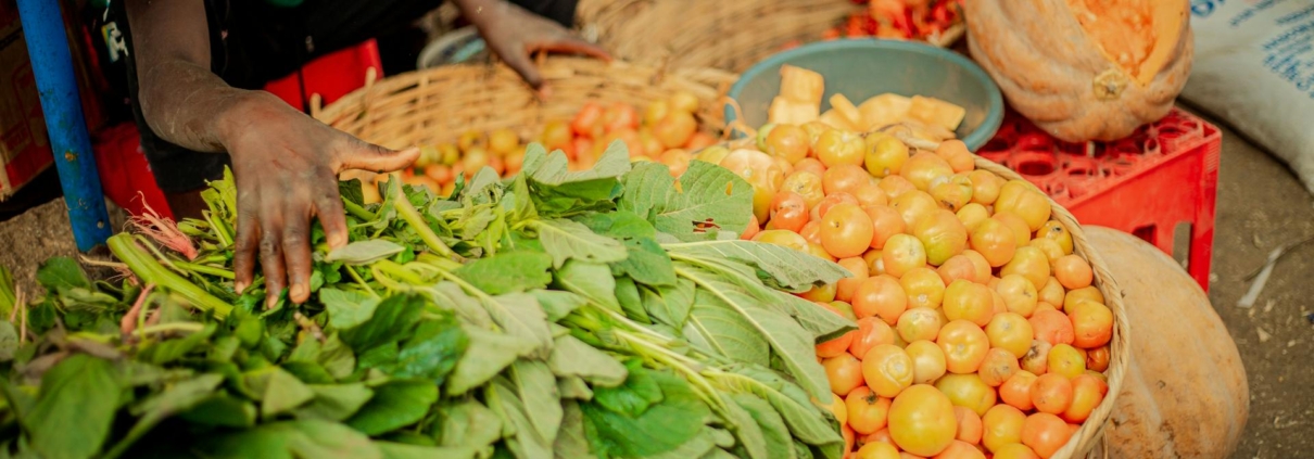 Vibrant Local Market with Fresh Produce Display